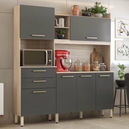 Kit Cozinha Compacta 6 Portas 2 Gavetas Select D02 Avena/Grafito - Mpozenato - 2