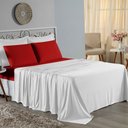 Ver imagem 1 de Jogo de Cama Casal Viúva Nobre 4 Peças Malha 100% Algodão - Branco / Vermelho