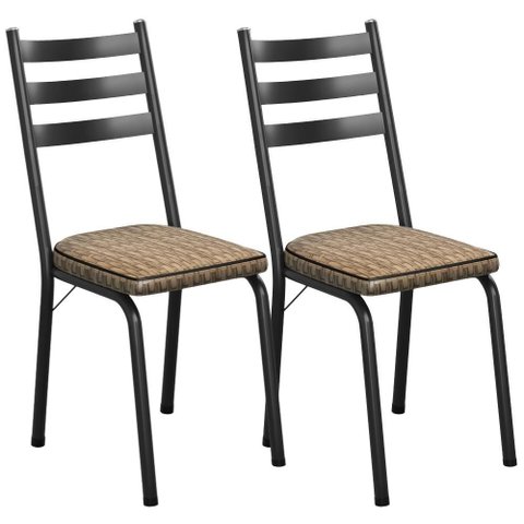 Kit 2 Cadeiras Tubular Europa 118 Preto Assento Rattan Artef