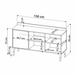 Balcão Credenza 1 Porta 1 Gaveta 136cm Home Office Flexus - 4