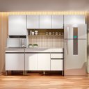Ver imagem 1 de Cozinha Compacta Modulada 4 Peças com Balcão 120cm com Tampo Line Branco/Supremo/Freijó