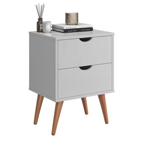 Mesa de Cabeceira 2 Gavetas Pés Palito Quarto Moderno Mdp Retrô:branco