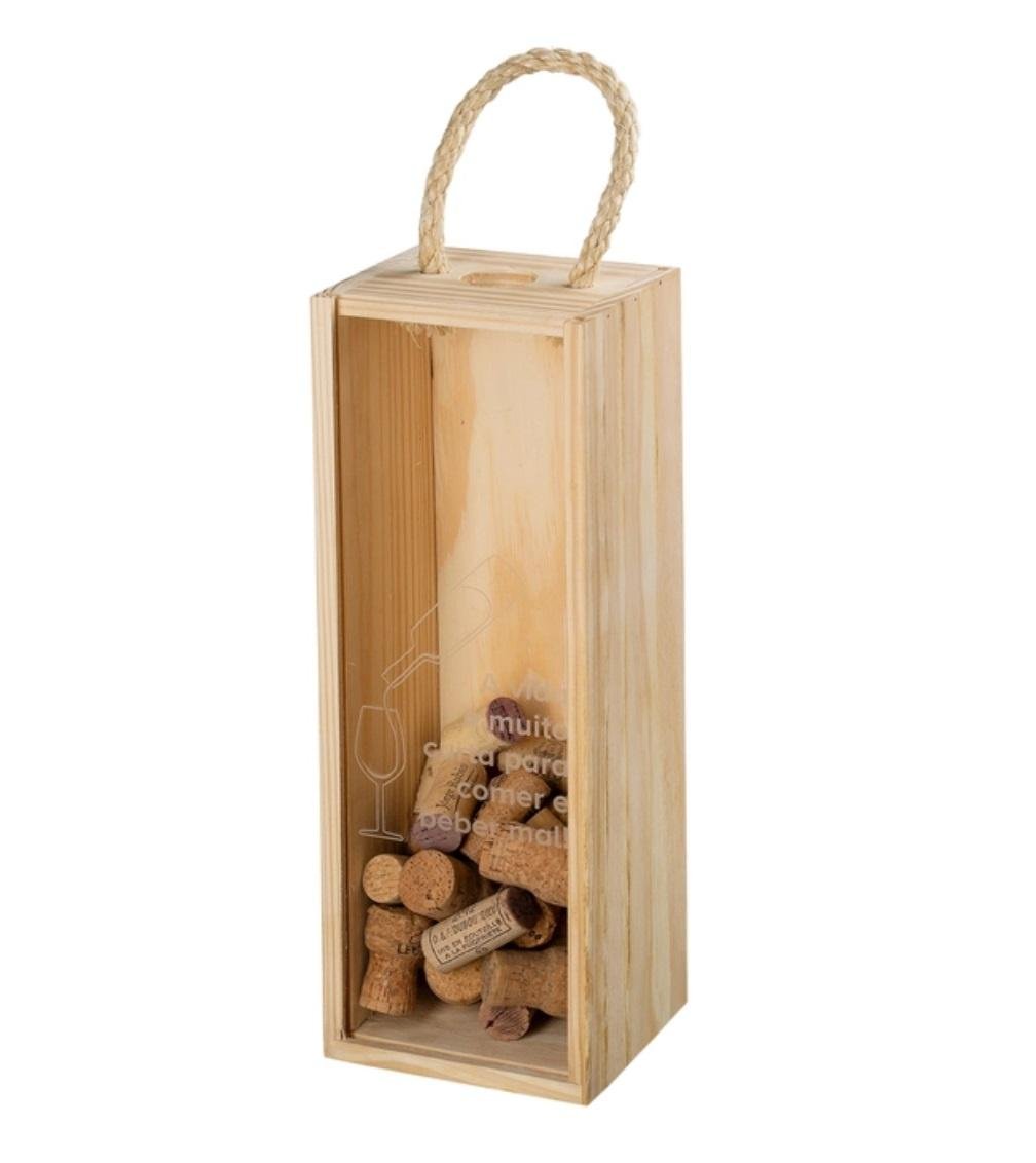 Caixa Porta Rolhas de Madeira Pinus para 1 Garrafa Presente - 1