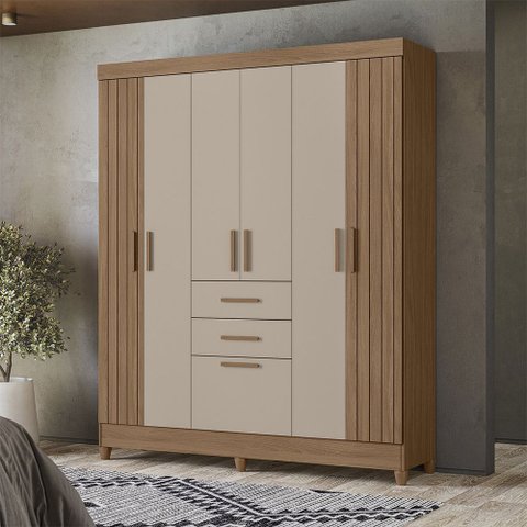 Guarda Roupa Roupeiro Malta 7 Portas 2 Gavetas Carvalho Fendi Moval