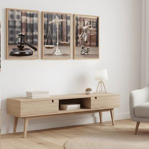 Kit 3 Quadros Justiça Advocacia 40x60 Moldura:castanho