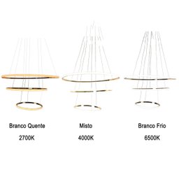 Luminaria Pendente 3 em 1 Led Aneis Arco Perfil Infinito Lustre Ajustavel Regulavel Sala de Jantar Q - 2