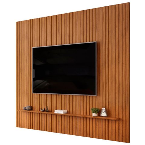 Painel Ripado para Tv 75 Pol Sala Quarto 275x240cm Lexa D05 Freijó - Lyam Decor