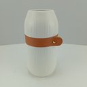 Ver imagem 2 de Vaso Decorativo Enfeite Planta Aparador com Cinta Cerâmica 25x12x12cm Branco