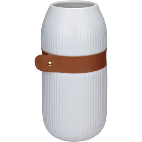 Vaso Decorativo Enfeite Planta Aparador com Cinta Cerâmica 25x12x12cm Branco