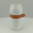 Ver imagem 3 de Vaso Decorativo Enfeite Planta Aparador com Cinta Cerâmica 25x12x12cm Branco