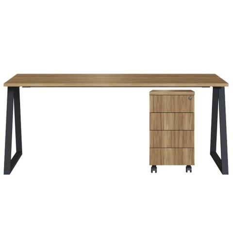 Mesa e Gaveteiro Office 160 Cm 25909 Nogal Sevilha Preto Artesano