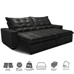 Sofá de Courino Retrátil e Reclinável 2,75m Cama inBox Bourbon SoftGel D40 Preto - 3