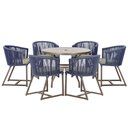 Ver imagem 1 de Mesa com 6 Cadeiras de Jantar Roma 120cm e Noronha em Alumínio Marrom Corda Náutica Estofado 8 Trama