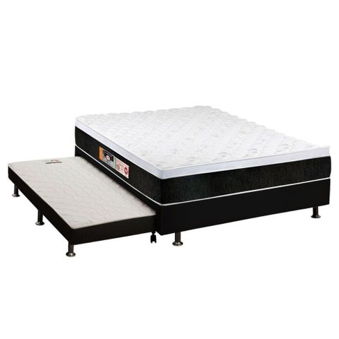 Cama Box C/auxiliar Casal: Colchão Espuma Castor D45 Black e White + Base Crc Courano Black(138x188