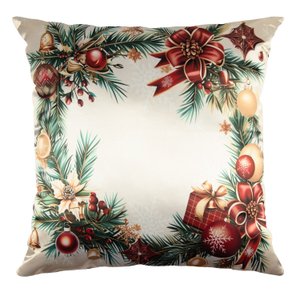 Capa Almofada Cetim Guirlanda com Enfeites de Natal 43x43cm