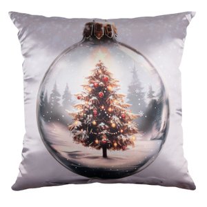 Capa Almofada Cetim Bola de Natal Globo de Neve 43x43cm