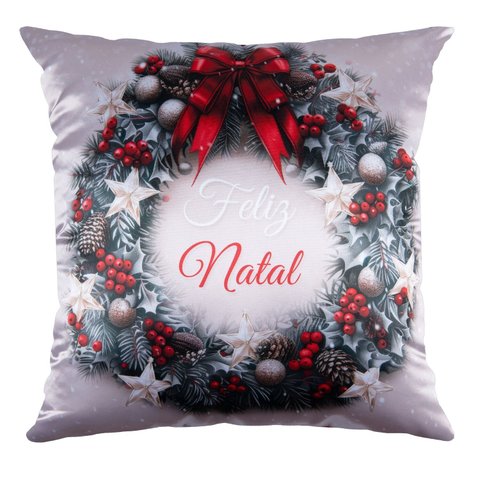Capa Almofada Cetim Guirlanda de Natal 43x43cm