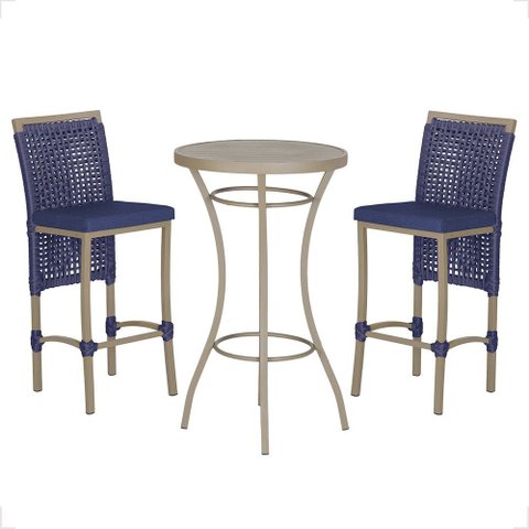 Mesa Bistrô e 2 Banquetas Roma Fendi Corda Náutica Estofado 10 Trama Original