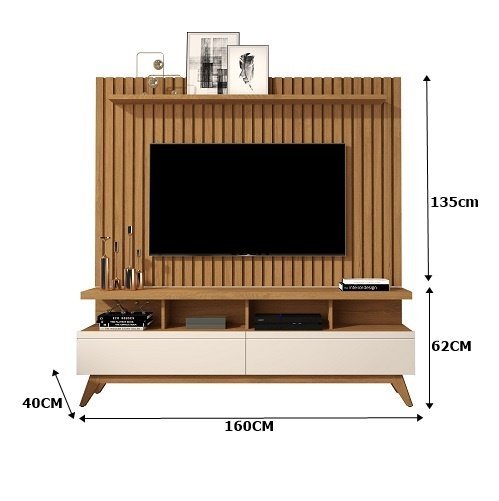 Rack Vivare 1.6 Wood com Painel Classic Ripado para Tv até 65 Polegadas Nature/off White - Giga Móve - 3