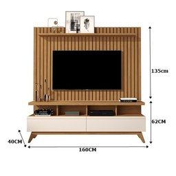 Rack Vivare 1.6 Wood com Painel Classic Ripado para Tv até 65 Polegadas Nature/off White - Giga Móve - 3
