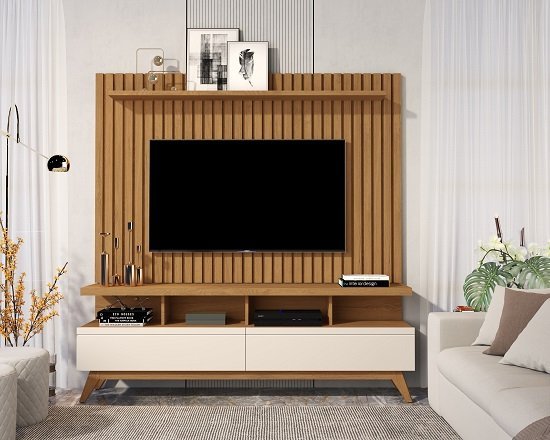Rack Vivare 1.6 Wood com Painel Classic Ripado para Tv até 65 Polegadas Nature/off White - Giga Móve - 2