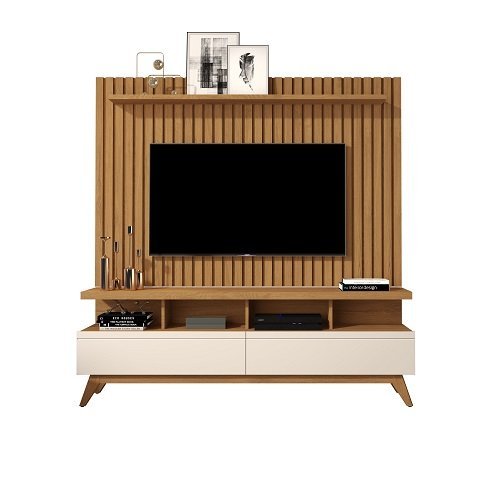 Rack Vivare 1.6 Wood com Painel Classic Ripado para Tv até 65 Polegadas Nature/off White - Giga Móve