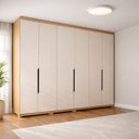 Ver imagem 1 de Guarda Roupa Casal 6 Portas 100% MDF Off White e Carvalho Barcelona Bege