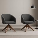 Ver imagem 2 de Kit com 2 Poltronas Giratórias Zara em Madeira Castanho – Exclusiva Linho Chumbo