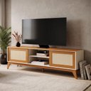 Ver imagem 1 de Rack para TV até 55 Polegadas 100% MDF 180cm Portas em Tela Rattan Andros Bege Off White/Cedro