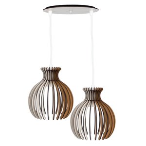 Luminaria Pendente Desmontada Duplo Cr Nacar E27 Madeira Mdf Cor:branco