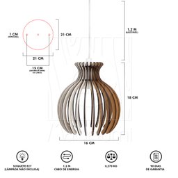 Luminaria Pendente Desmontada Duplo Cr Nacar E27 Madeira Mdf Cor:branco - 8