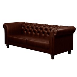 Sofá Decorativo Sala de Estar Chesterfield 3 Lugares 200cm Couro Conhaque - Mozzelar - 1