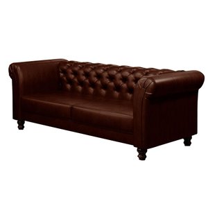 Sofá Decorativo Sala de Estar Chesterfield 3 Lugares 200cm Couro Conhaque - Mozzelar