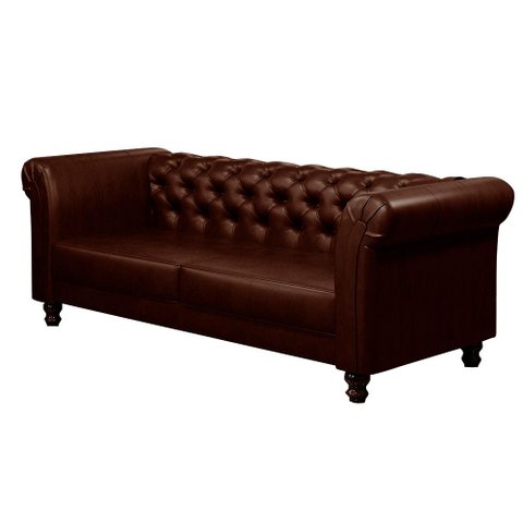 Sofá Decorativo Sala de Estar Chesterfield 3 Lugares 200cm Couro Conhaque - Mozzelar