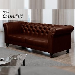 Sofá Decorativo Sala de Estar Chesterfield 3 Lugares 200cm Couro Conhaque - Mozzelar - 2