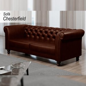 Sofá Decorativo Sala de Estar Chesterfield 3 Lugares 200cm Couro Conhaque - Mozzelar