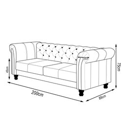 Sofá Decorativo Sala de Estar Chesterfield 3 Lugares 200cm Couro Conhaque - Mozzelar - 4