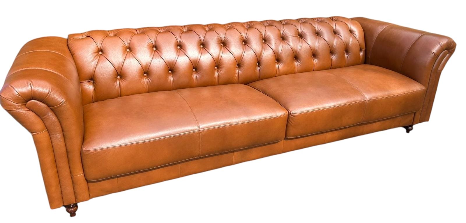 Sofá de Couro Clássico Chesterfield 4 Lugares 2,00cm Conhaque - Mozzelar - 2