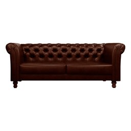 Sofá Decorativo Sala de Estar Chesterfield 3 Lugares 200cm Couro Conhaque - Mozzelar - 5