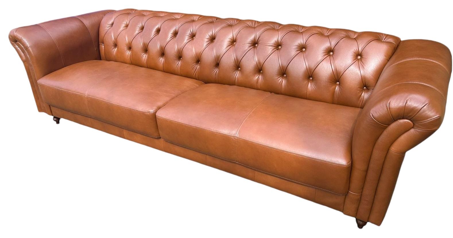 Sofá de Couro Clássico Chesterfield 4 Lugares 2,00cm Conhaque - Mozzelar