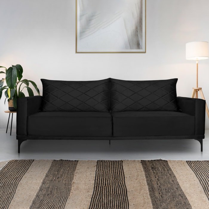 Uri/3 Sofa Living 3 Lugares Nori 220cm Veludo Deluxe 2237 Ezz