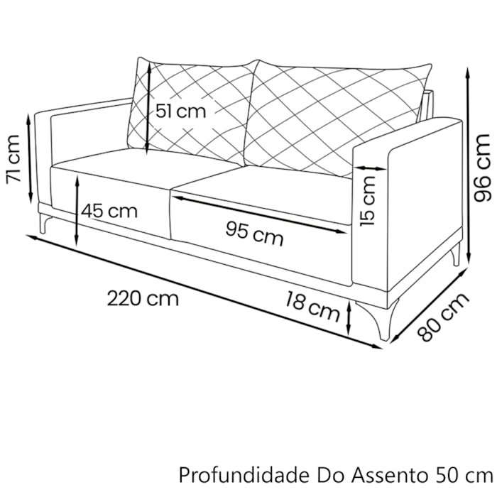 Sofa Living 3 Lugares Nori 220cm Veludo Deluxe 2237 Ezz