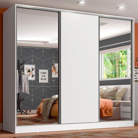 Guarda Roupa Juvenil 100% Mdf Madesa Kevin 3 Portas de Correr com Espelhos - Branco