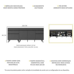 Kit com 2 Balcões de Cozinha 150cm e 70cm Veneza Multimóveis V2073 Preto - 4