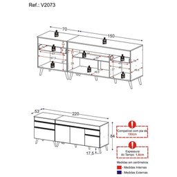 Kit com 2 Balcões de Cozinha 150cm e 70cm Veneza Multimóveis V2073 Preto - 5