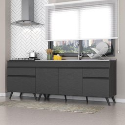 Kit com 2 Balcões de Cozinha 150cm e 70cm Veneza Multimóveis V2073 Preto - 3