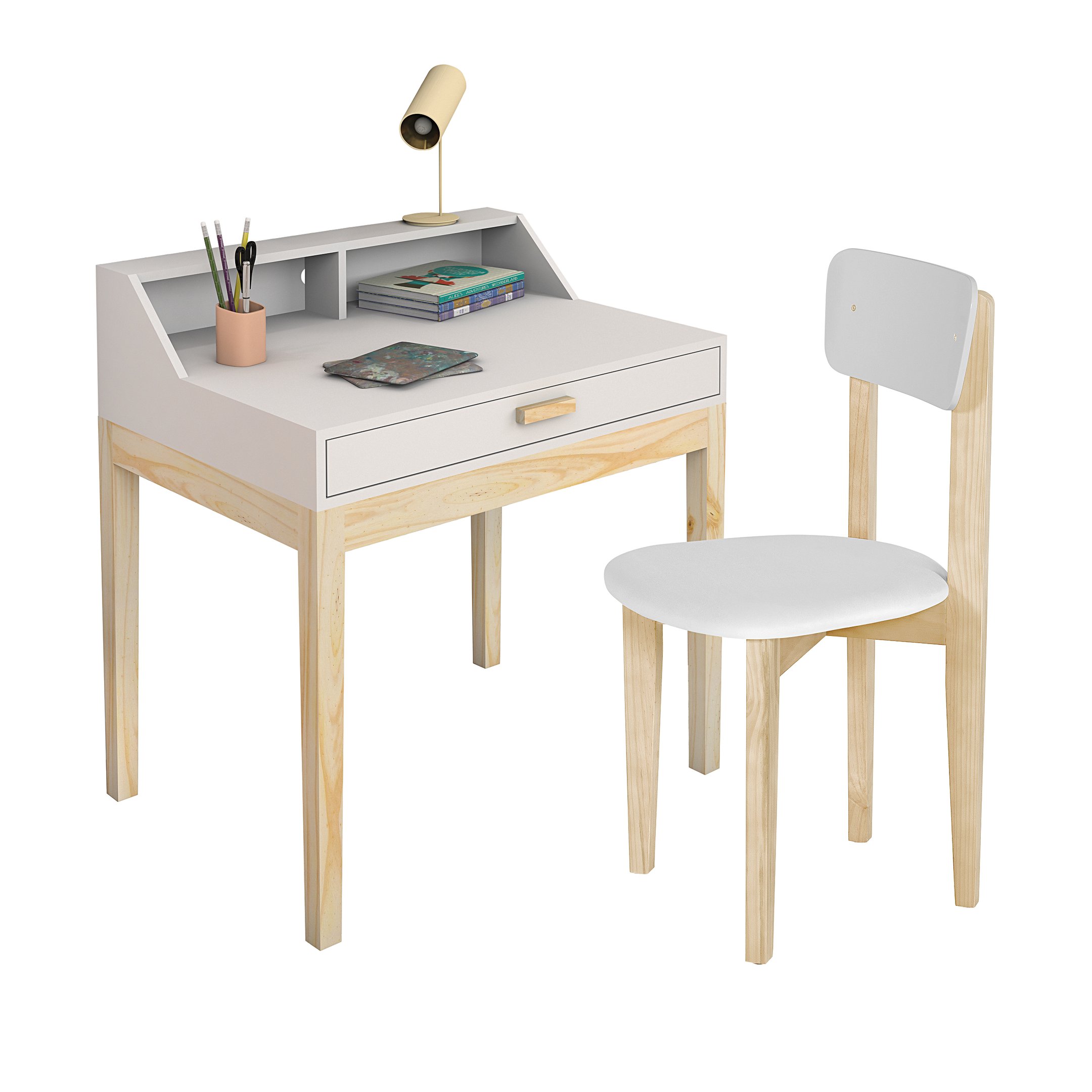 Kit Mesa + Cadeira Teen Ideal para Estudo e Leitura:branco - 5