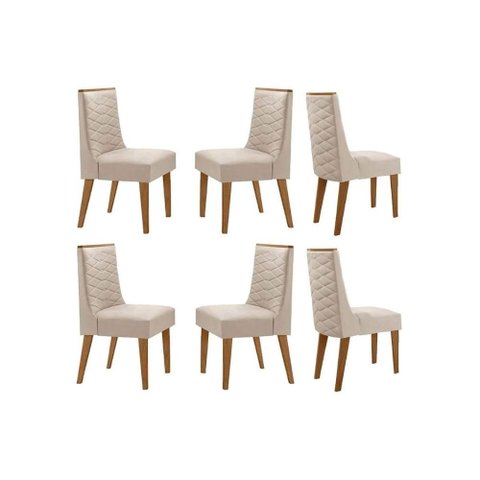 Cadeira Sala de Jantar Dafne Kit 6 Un Naturalle/suede Creme - Rufato
