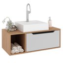 Ver imagem 2 de Balcão Gabinete para Banheiro Suspenso Ambiente Bn3644 Amêndoa Branco - Tecnomobili