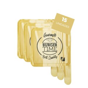 Kit 15 Tábua de Frios Servir Hamburguer Madeira Maciça 29x20